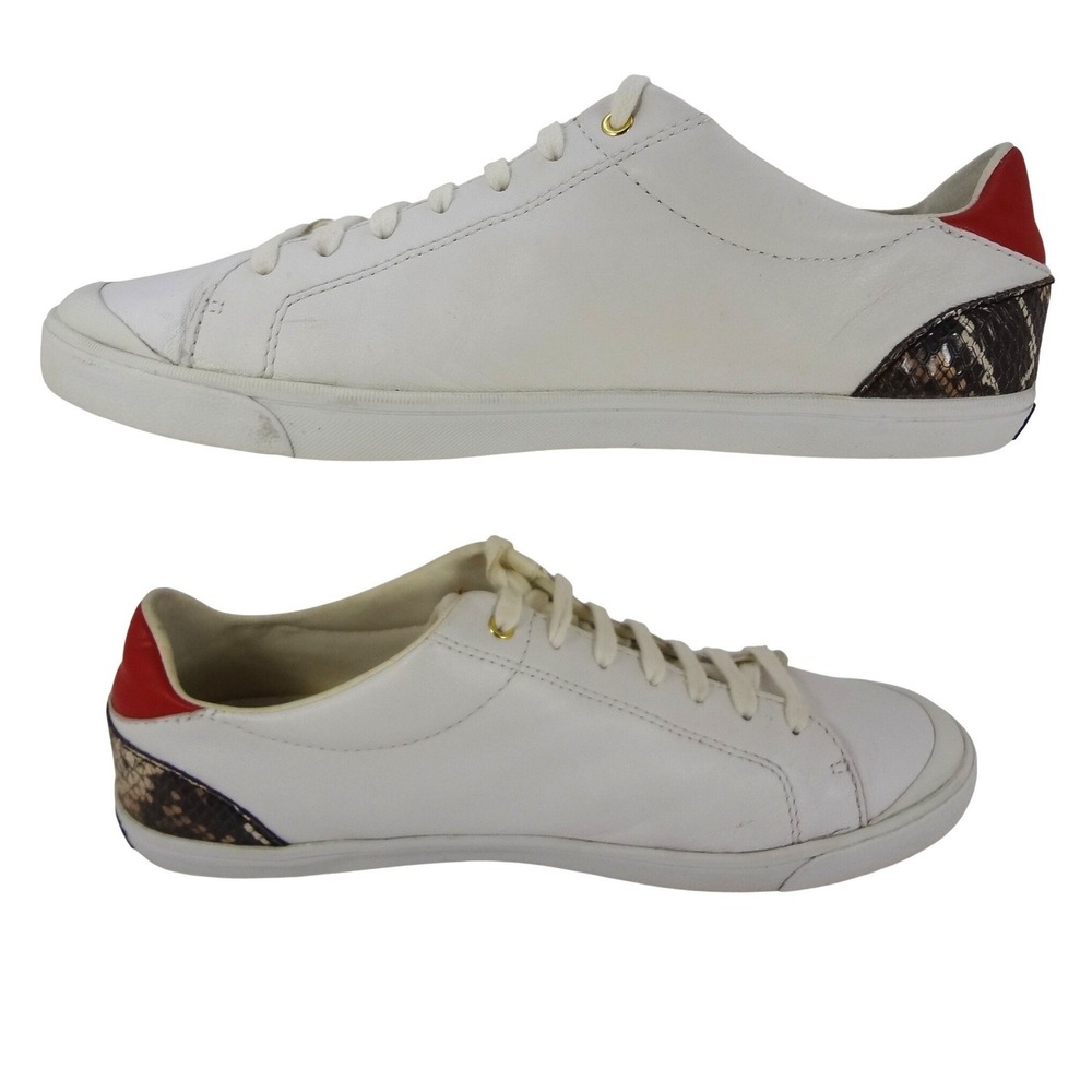 Cole Haan Grand Crosscourt Wom 10B White Leather Snakeskin Red Accent Sneakers
